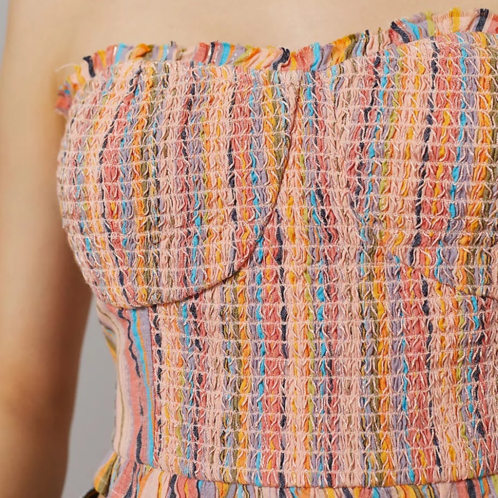 Anthropologie Pilcro Rainbow Smocked Strapless Bustier Crop Top Size Small - Picture 4 of 11